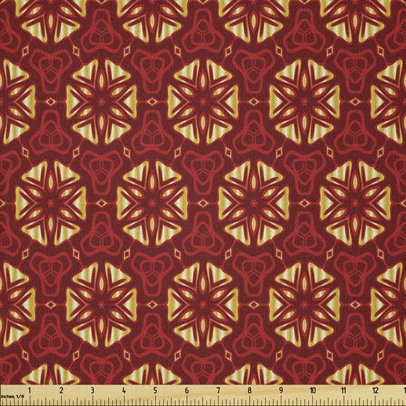 Ambesonne Ethnic Fabric by the Yard Microfiber, Lace Style Geometric Pattern, 5 Yards, Burgundy and Sand Brown