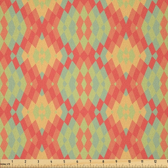 Ambesonne Ethnic Fabric by the Yard Microfiber, Multicolored Geometric Art, 3 Yards, Dark Salmon and Sage Green