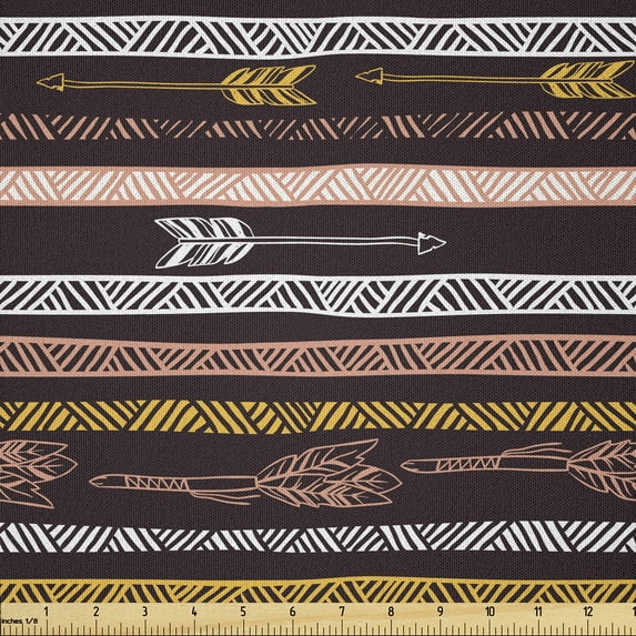 Ambesonne Ethnic Fabric by the Yard Microfiber, Native Like Design Elements, 5 Yards, Seal Brown and Pale Coffee