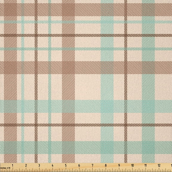 Ambesonne Ethnic Fabric by the Yard Microfiber, Old Traditional Design, 2 Yards, Mint Green Beige Umber