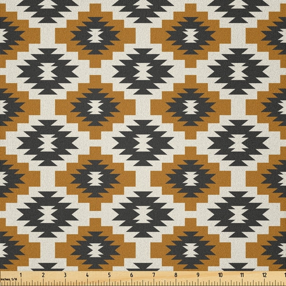 Ambesonne Ethnic Fabric by the Yard Microfiber, Oriental Aztec Illustration, 2 Yards, Dark Grey Ginger