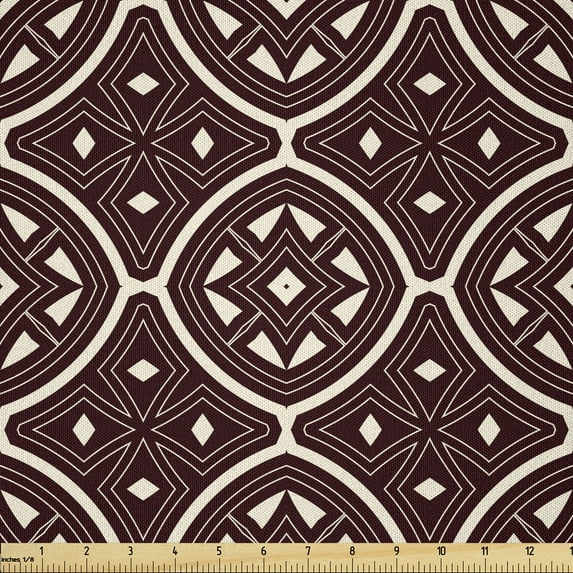 Ambesonne Ethnic Fabric by the Yard Microfiber, Ornament Old Style, 3 Yards, Dark Brown and Ivory