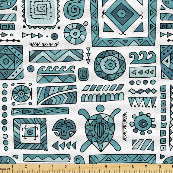 Ambesonne Ethnic Fabric by the Yard Upholstery, Minimalist Mural Like Print, 3 Yards, Laurel Green Off White