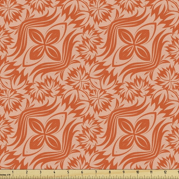 Ambesonne Ethnic Fabric by the Yard Upholstery, Chrysanthemum Maximum, 1 Yard, Vermilion and Coral