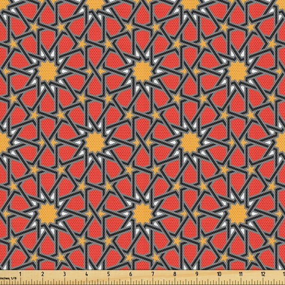 Ambesonne Ethnic Fabric by the Yard Upholstery, Classical Eastern Pattern, 2 Yards, Pale Orange Dark Peach