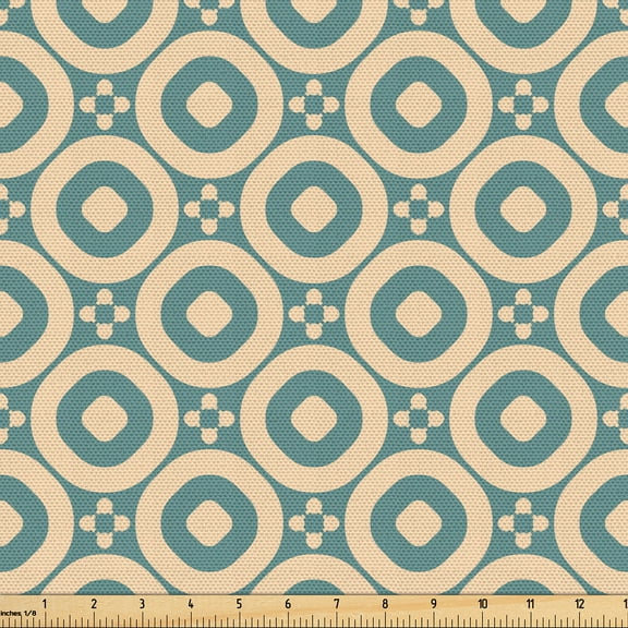Ambesonne Ethnic Fabric by the Yard Upholstery, Cultural Symmetry Floral, 5 Yards, Cadet Blue and Pale Peach