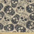 thumbnail image 1 of Ambesonne Ethnic Fabric by the Yard Upholstery, Damask Skull Pattern Floral, 2 Yards, Beige and Charcoal Grey, 1 of 5