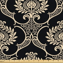 Ambesonne Ethnic Fabric by the Yard Upholstery, Floral Damask Illustration, 2 Yards, Charcoal Grey Eggshell