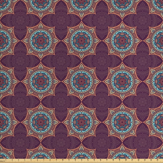 Ambesonne Ethnic Fabric by the Yard Upholstery, Flower with Oriental Effect, 2 Yards, Multicolor