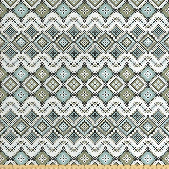 Ambesonne Ethnic Fabric by the Yard Upholstery, Geometric Art, 2 Yards, Sage Green Seafoam