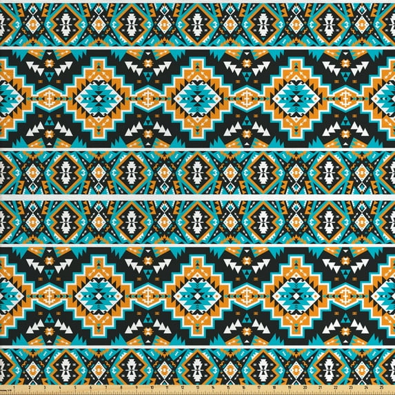 Ambesonne Ethnic Fabric by the Yard Upholstery, Indigenous Motifs, 5 Yards, Multicolor