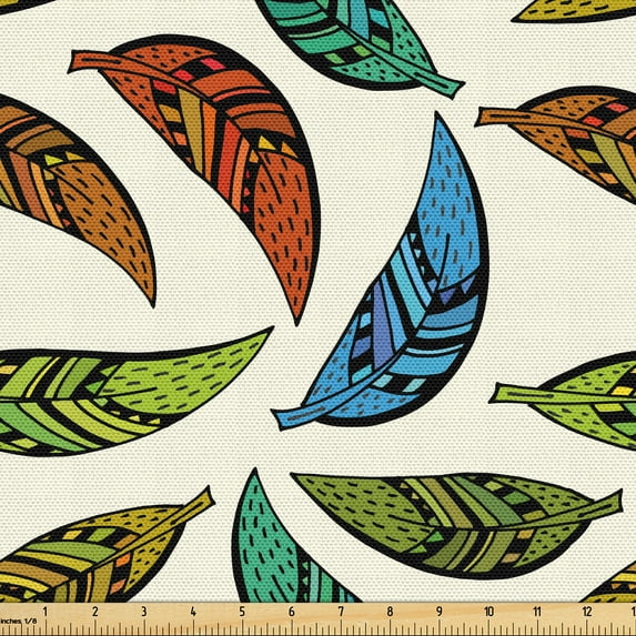 Ambesonne Ethnic Fabric by the Yard Upholstery, Leaves Hippie Bohemian Style, 3 Yards, Olive Green Ruby and Cinnamon