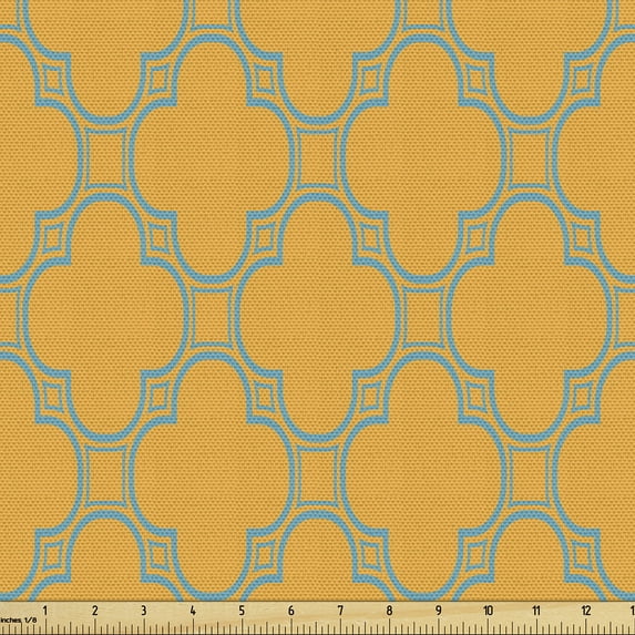 Ambesonne Ethnic Fabric by the Yard Upholstery, Mesh Mosaic Portuguese Art, 1 Yard, Marigold Dark Seafoam