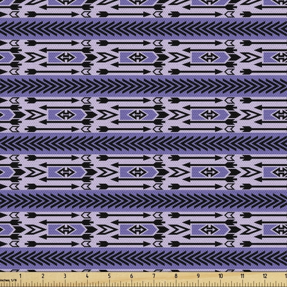 Ambesonne Ethnic Fabric by the Yard Upholstery, Minimalist Arrows Stripes, 10 Yards, Blue Violet and Charcoal Grey