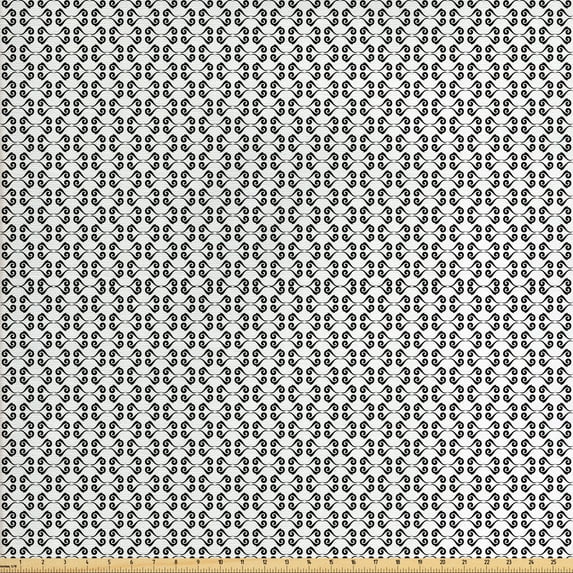 Ambesonne Ethnic Fabric by the Yard Upholstery, Ornamental Swirls with Curls, 2 Yards, Black and White