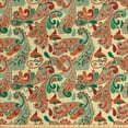thumbnail image 1 of Ambesonne Ethnic Fabric by the Yard Upholstery, Paisley Style Leaves, 2 Yards, Hunter Green Ruby Orange, 1 of 4