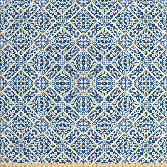 Ambesonne Ethnic Fabric by the Yard Upholstery, Portuguese Floral Retro, 3 Yards, Multicolor