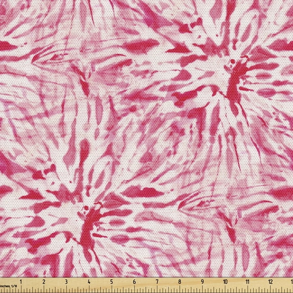Ambesonne Ethnic Fabric by the Yard Upholstery, Tie Dye Whimsical Painting, 1 Yard, Dark Coral and Pale Rose