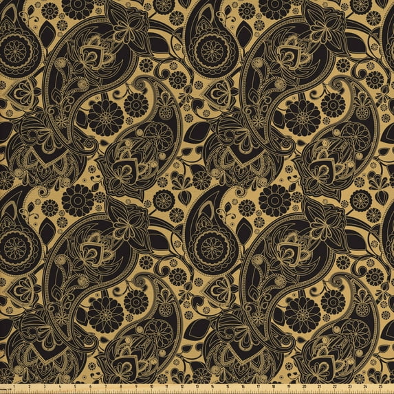 Ambesonne Ethnic Fabric by the Yard Upholstery, Traditional Folk Retro, 3 Yards, Black Cream