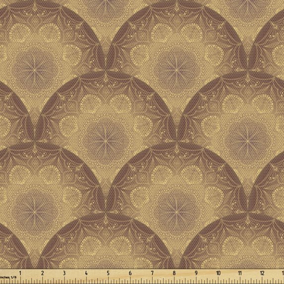 Ambesonne Ethnic Fabric by the Yard Upholstery, Traditional Oriental Damask, 1 Yard, Pale Redwood Sand Brown