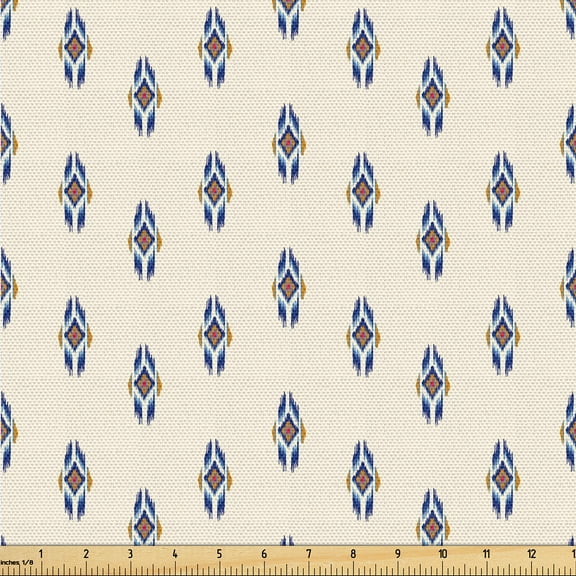 Ambesonne Ethnic Fabric by the Yard Upholstery, Traditional Square Pattern, 1 Yard, Cream Dark Lavender