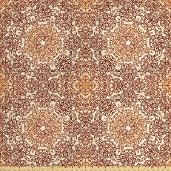 Ambesonne Ethnic Fabric by the Yard Upholstery, Vintage Circular, 3 Yards, Brown Pale Brown