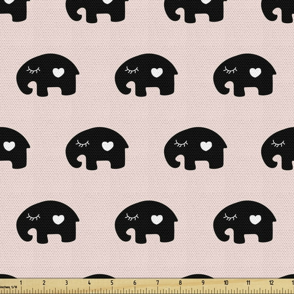 Ambesonne Ethnic Fabric by the Yard Upholstery, with Heart, 1 Yard, White Black and Rose