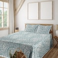 thumbnail image 1 of Ambesonne Ethnic Fitted & Flat Sheet with Shams 4 Pcs Set, Paisley Flora Fashion Plot, King, Dark Sea Green and Teal, 1 of 5