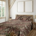 thumbnail image 1 of Ambesonne Ethnic Fitted & Flat Sheet with Shams 4 Pcs Set, Traditional Bohemian Blooms, King, Dark Rust Eggshell, 1 of 5