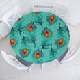 thumbnail image 1 of Ambesonne Ethnic Fitted Round Tablecloth, Peacock Feathers Dots Print, 56"- 60" Diameter, Dark Orange Seafoam, 1 of 5