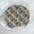 thumbnail image 1 of Ambesonne Ethnic Fitted Round Tablecloth, Vintage Bowls Pots Artwork, 56"- 60" Diameter, Indigo Orange and Azure Blue, 1 of 5