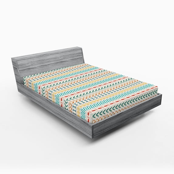 Ambesonne Ethnic Fitted Sheet, Boho Striped Motif Art, Queen Size, Multicolor