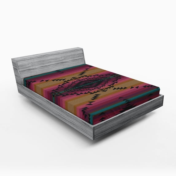 Ambesonne Ethnic Fitted Sheet, Colorful Stripes Triangles, Full Size, Multicolor