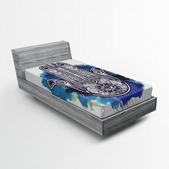 Ambesonne Ethnic Fitted Sheet, Culture Motif Creative Art, Twin Size, Dark Purple Blue