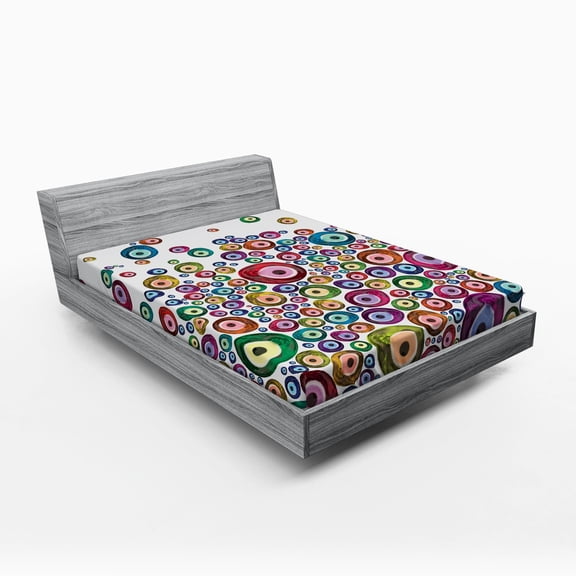 Ambesonne Ethnic Fitted Sheet, Evil Eye Pattern, Full Size, Multicolor