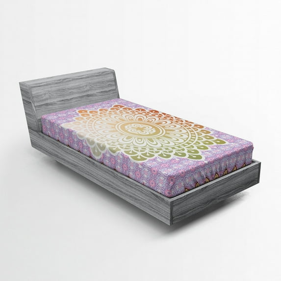 Ambesonne Ethnic Fitted Sheet, Floral Petal Form Nature, Twin XL Size, Lilac and Mint