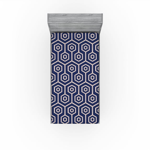 Ambesonne Ethnic Fitted Sheet, Folk Art Ikat Pattern Zigzag, Twin Size, Navy Blue and Eggshell