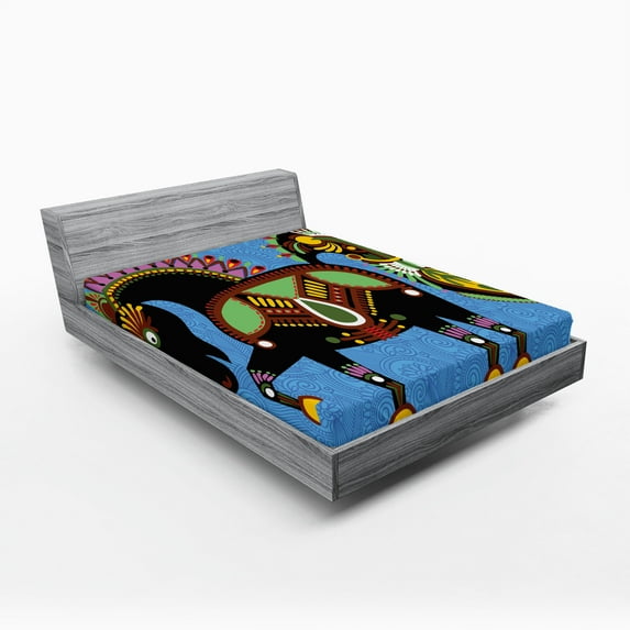 Ambesonne Ethnic Fitted Sheet, Folkloric Animal, Queen Size, Multicolor