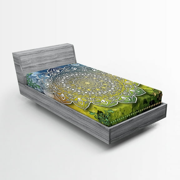 Ambesonne Ethnic Fitted Sheet, Mandala Boho, Twin Size, Multicolor