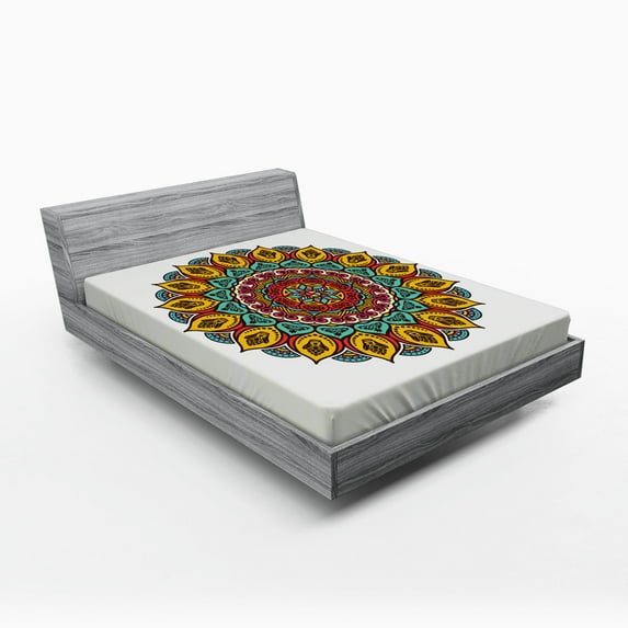 Ambesonne Ethnic Fitted Sheet, Mandala Vintage Elements, Queen Size, Multicolor