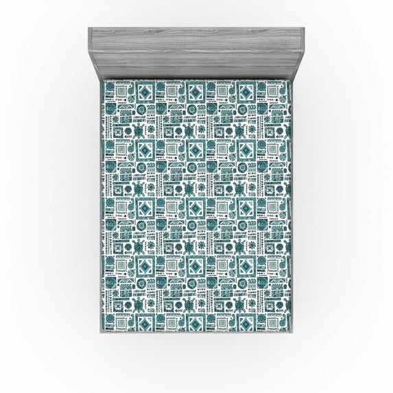 Ambesonne Ethnic Fitted Sheet, Minimalist Mural Like Print, King Size, Laurel Green Off White