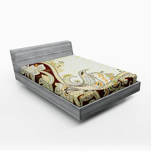 Ambesonne Ethnic Fitted Sheet, Oriental Middle Eastern, Full Size, Grey Yellow Chocolate