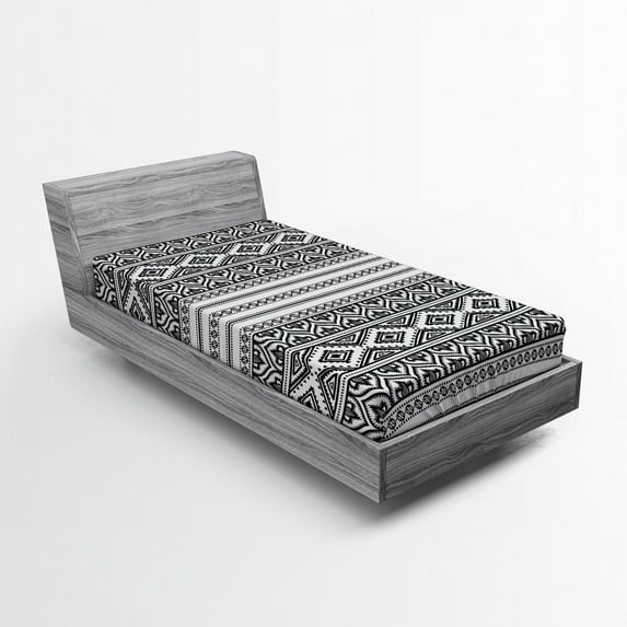 Ambesonne Ethnic Fitted Sheet, Oriental Tribal Moroccan, Twin XL Size, Charcoal Grey White
