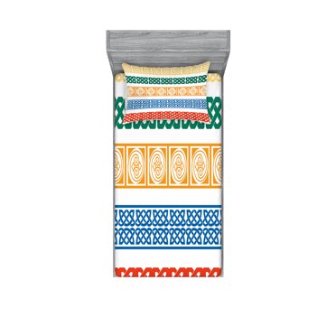 Ambesonne Ethnic Fitted Sheet & Pillow Sham Set, Coloful Greek Tiles, Twinxl, Multicolor