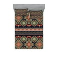 thumbnail image 1 of Ambesonne Ethnic Fitted Sheet & Pillow Sham Set, Floral Geometric Shapes, Full, Indigo Scarlet, 1 of 2