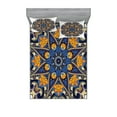 thumbnail image 1 of Ambesonne Ethnic Fitted Sheet & Pillow Sham Set, Floral Mandala Motif, Full, Blue Orange Purple, 1 of 2