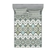 thumbnail image 1 of Ambesonne Ethnic Fitted Sheet & Pillow Sham Set, Geometric Art, Queen, Sage Green Seafoam, 1 of 2