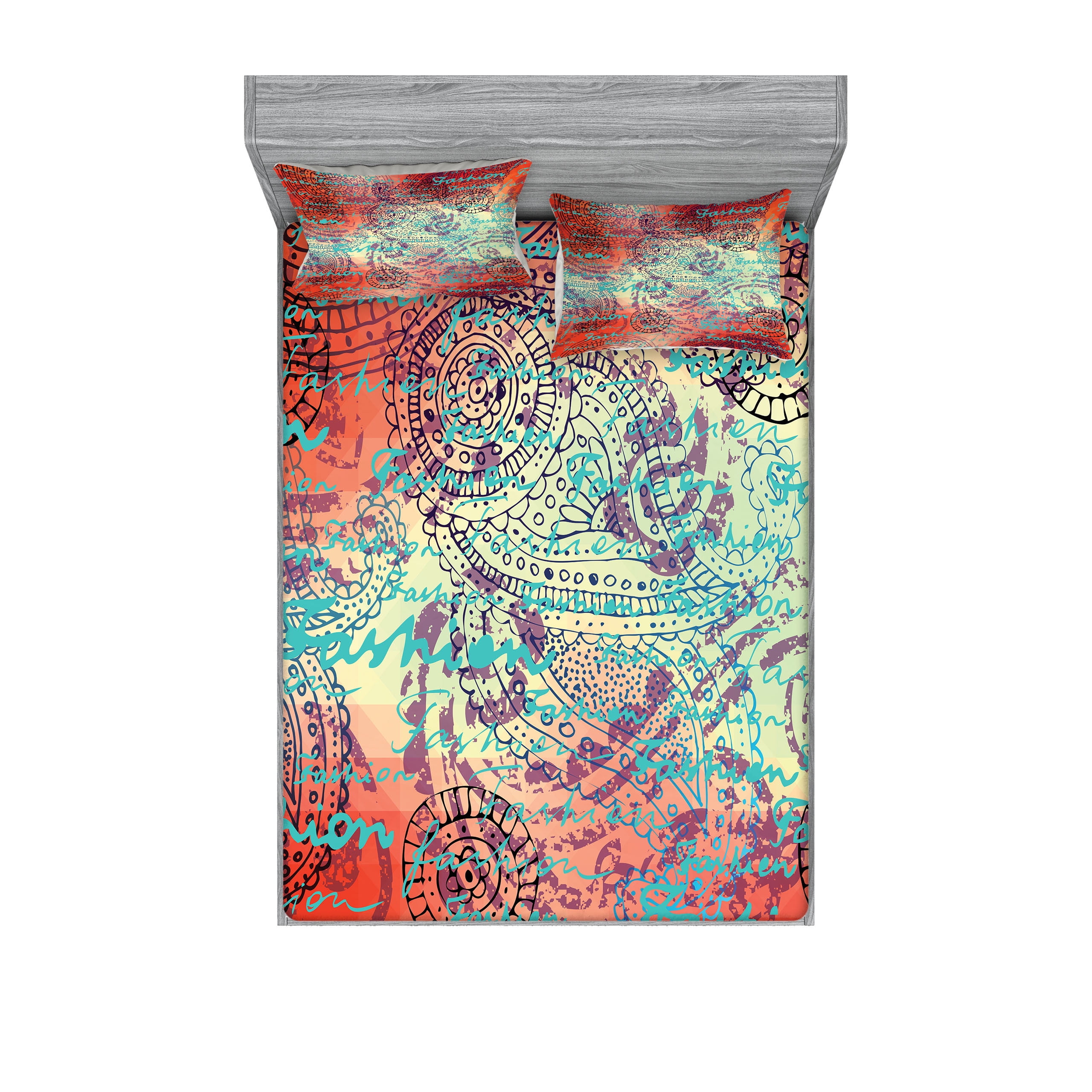 Full Black and Orange Microfiber Print Sheet Set