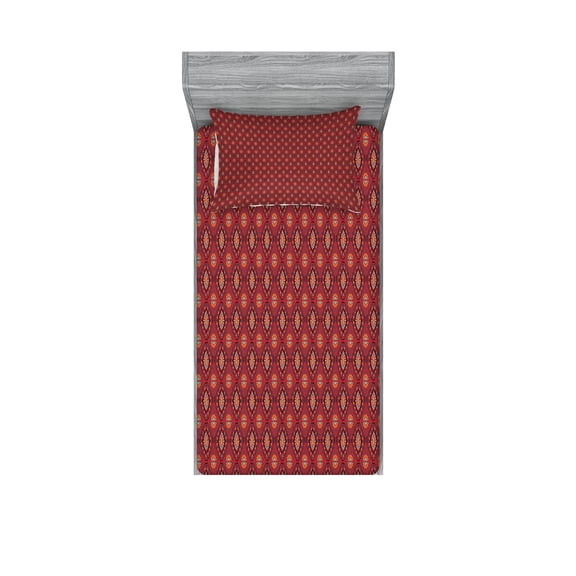 Ambesonne Ethnic Fitted Sheet & Pillow Sham Set, Ikat Geometric Motif, Twinxl, Multicolor