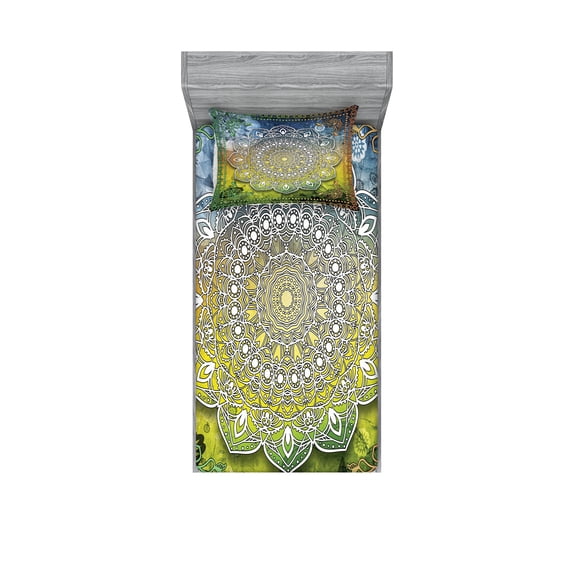 Ambesonne Ethnic Fitted Sheet & Pillow Sham Set, Mandala Boho, Twinxl, Multicolor